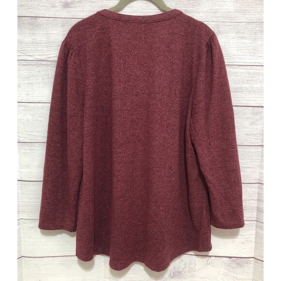 Liz Claiborne Women’s Split Crewneck 3/4 Sleeve Maroon Metallic Fabric XL EUC - Picture 2 of 5